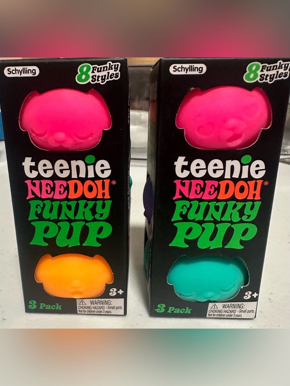 Teenie Needoh Funky Pup 3-Pack Set of 2- Pink, Orange, Teal, purple
